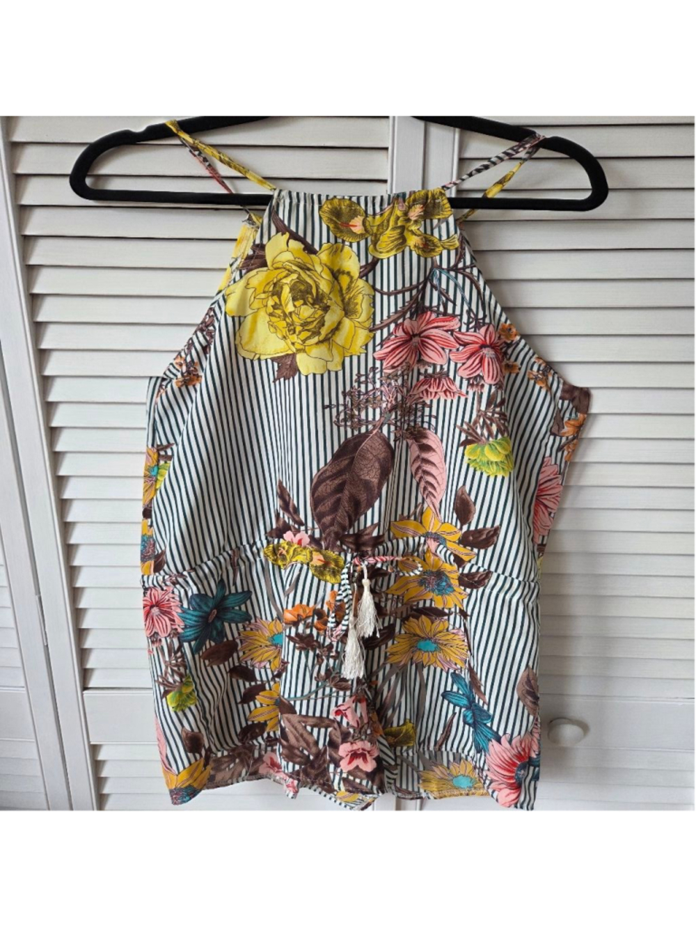 Women's Unbranded Floral Striped Romper S White Green